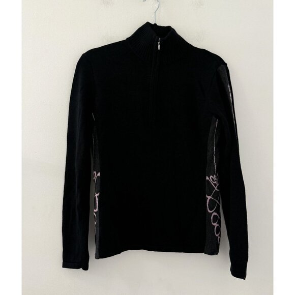 Smart Wool Women's Black and Pink Mock Neck half Zip Merino Wool Sweater Size Lg - Picture 1 of 6